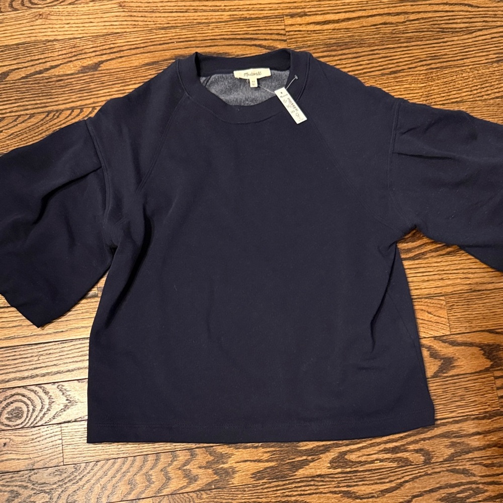 NWT Madewell Navy Boxy Short-Sleeve Sweatshirt size xs